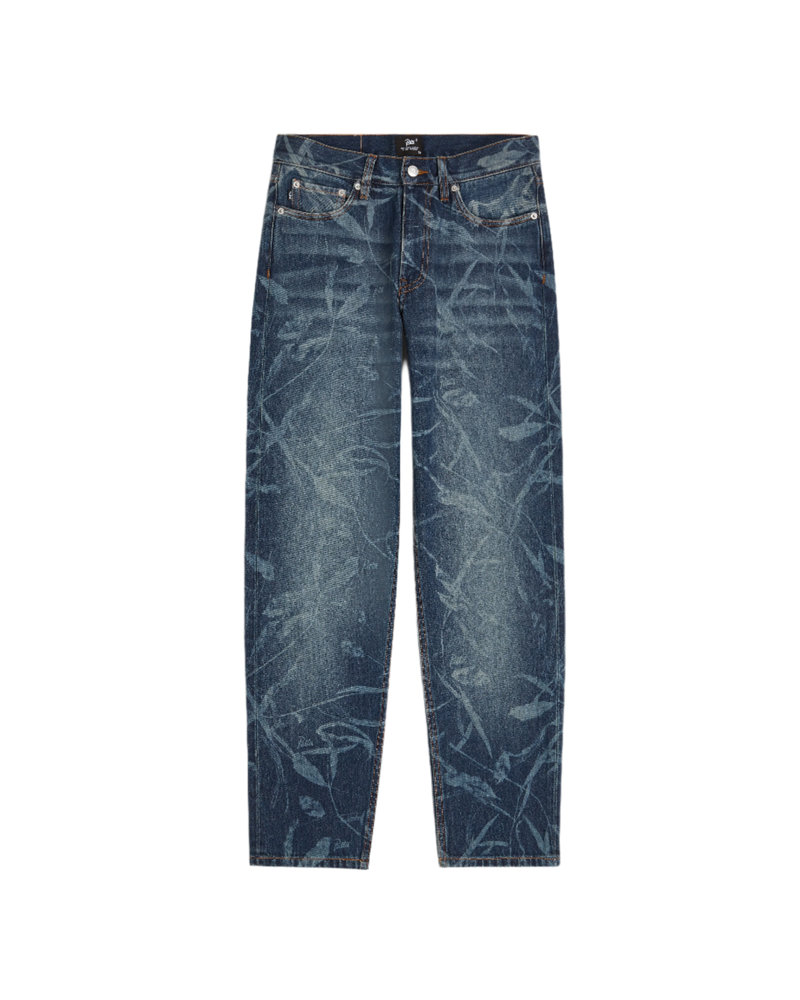 Patta Leaves Laser Print Denim Pants (Blue Denim )