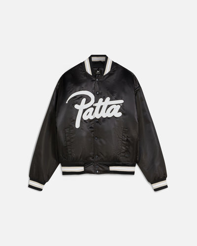Patta Script Logo Satin Varsity Jacket (Black)