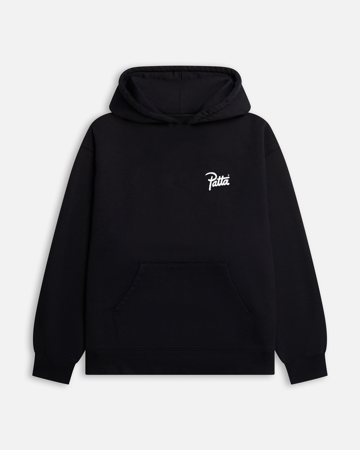 Black Patta Kids Championship Hooded Sweater featuring a white script chest logo and front kangaroo pocket.
