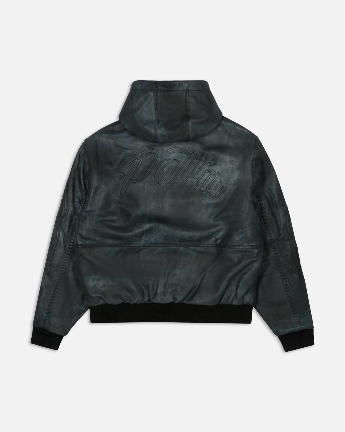 Patta Leather Hooded Bomber Jacket (Black)