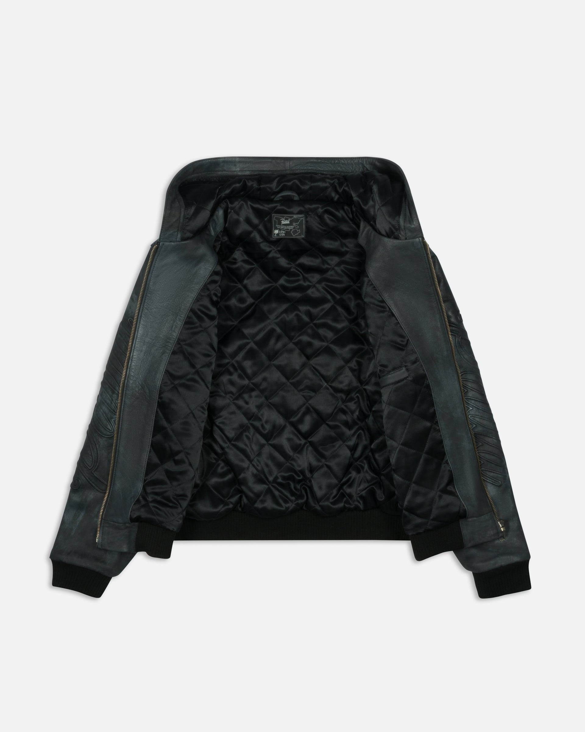 Patta Leather Hooded Bomber Jacket (Black)