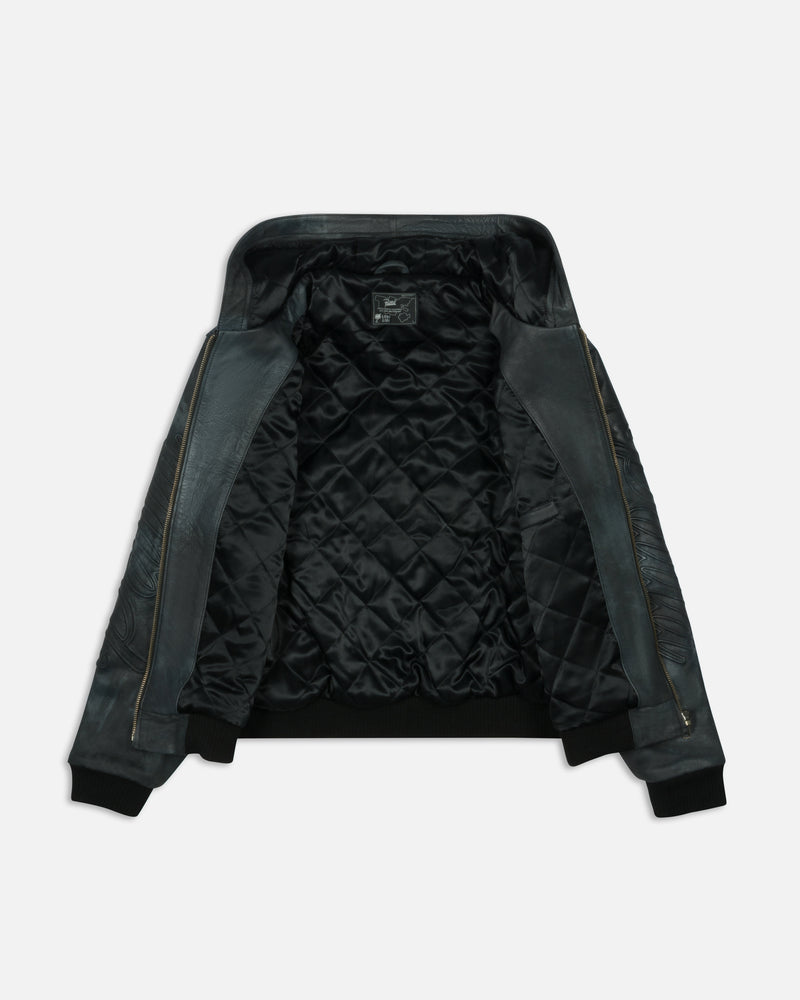 Patta Leather Hooded Bomber Jacket (Black)