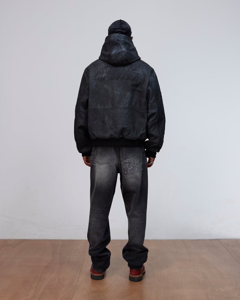 Patta Leather Hooded Bomber Jacket (Black)
