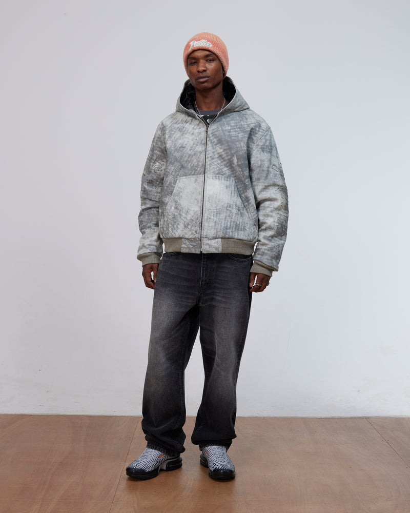 Patta Leather Hooded Bomber Jacket (Moonless Night)