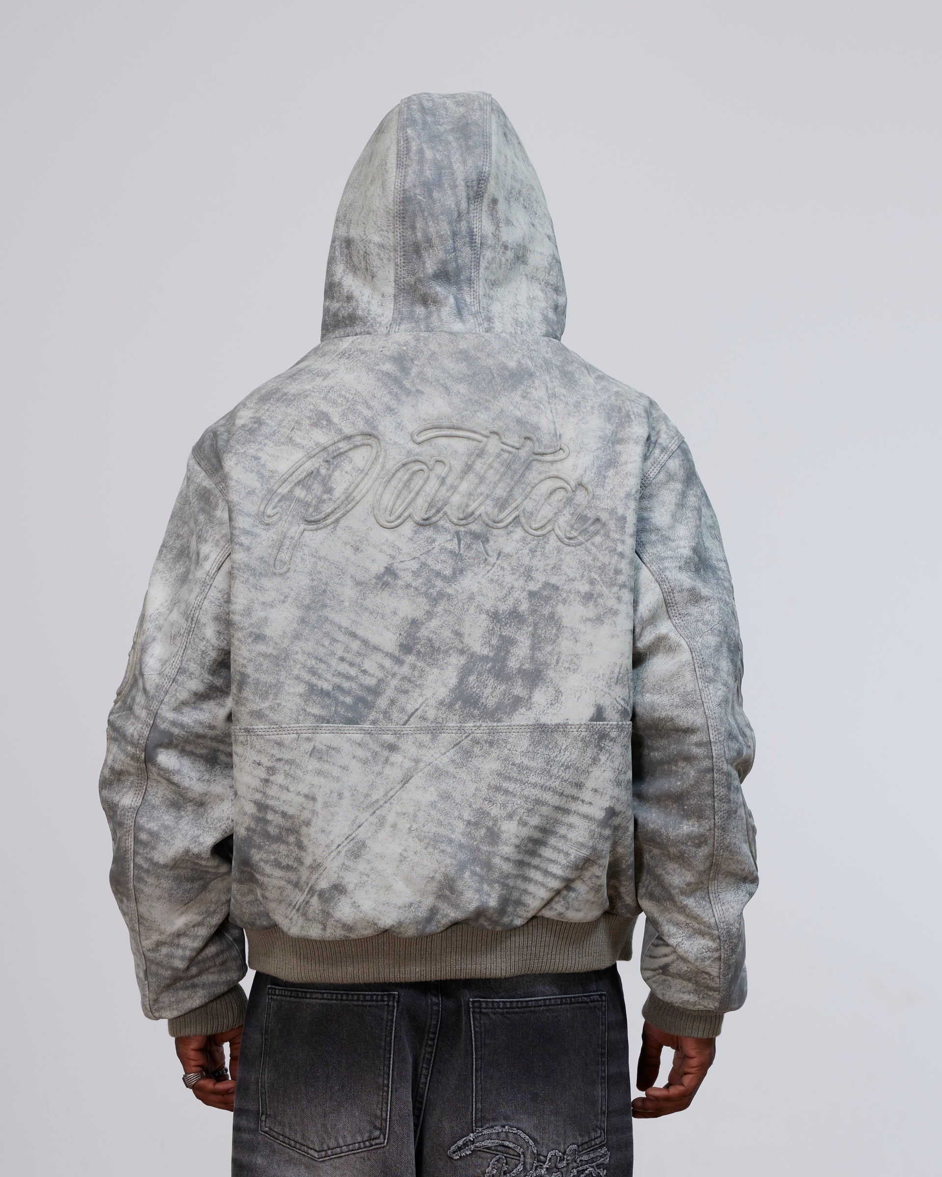 Patta Leather Hooded Bomber Jacket (Moonless Night)