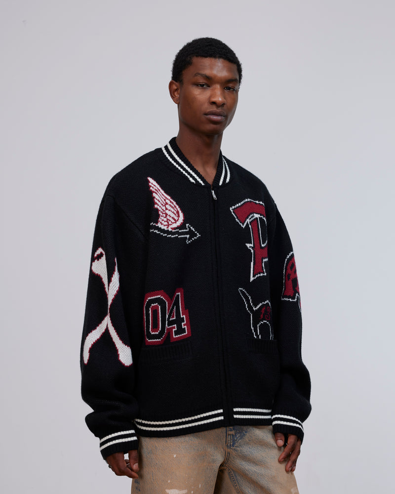 Patta Varsity Knitted Cardigan (Black)