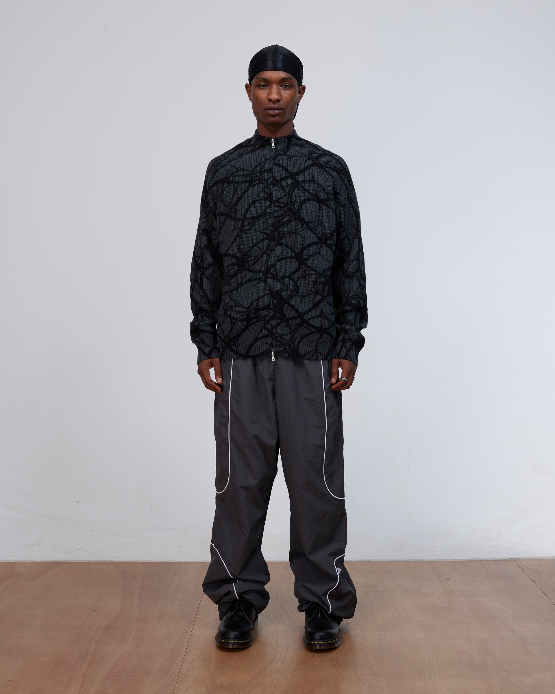 Patta Ribbed Knitted Cardigan (Grey Pinstripe)