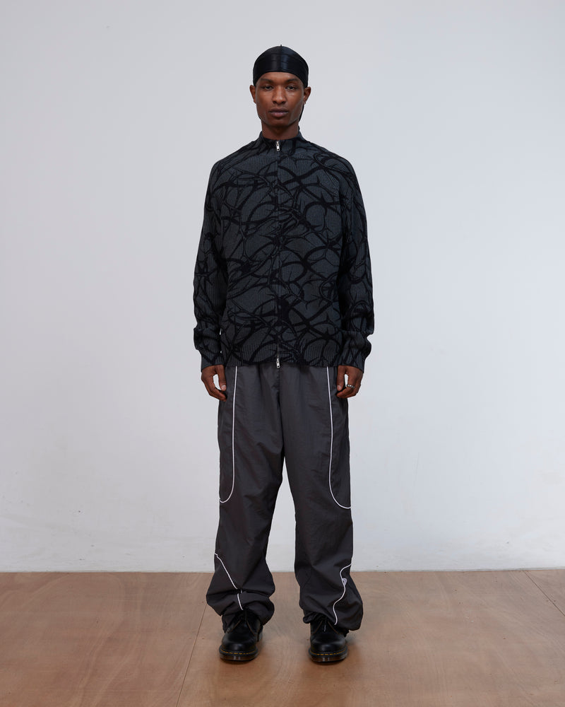 Patta Ribbed Knitted Cardigan (Grey Pinstripe)
