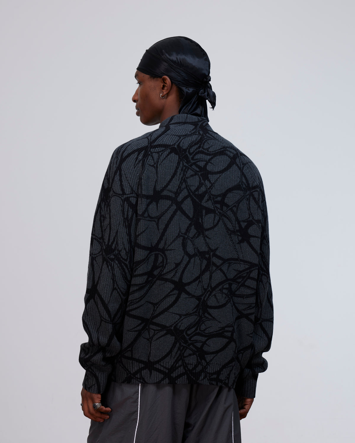 Patta Ribbed Knitted Cardigan (Grey Pinstripe)