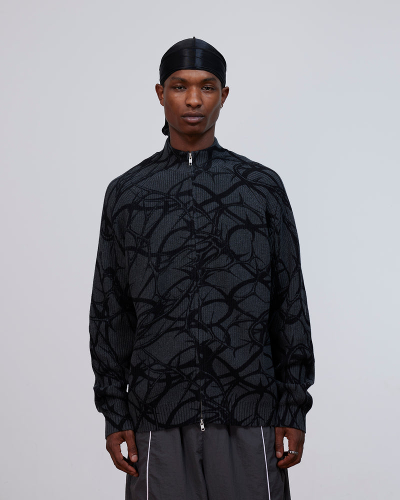 Patta Ribbed Knitted Cardigan (Grey Pinstripe)
