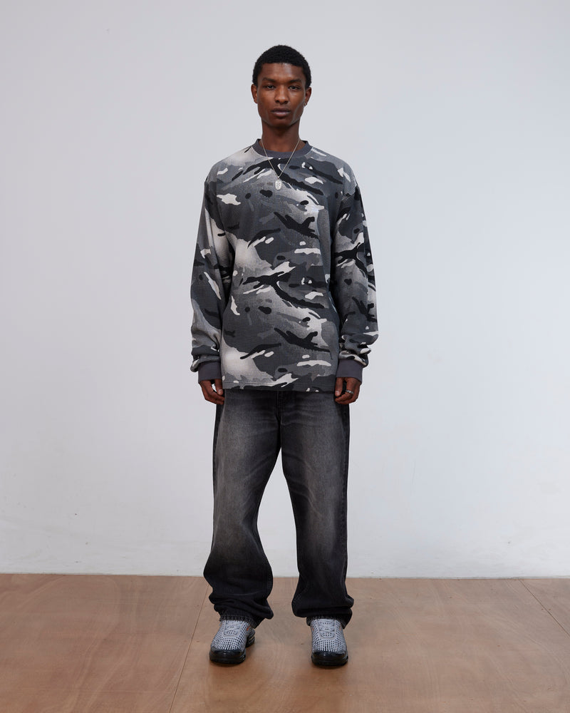 Patta Ghost Spray Camo Waffle Long Sleeve (Jet Black)