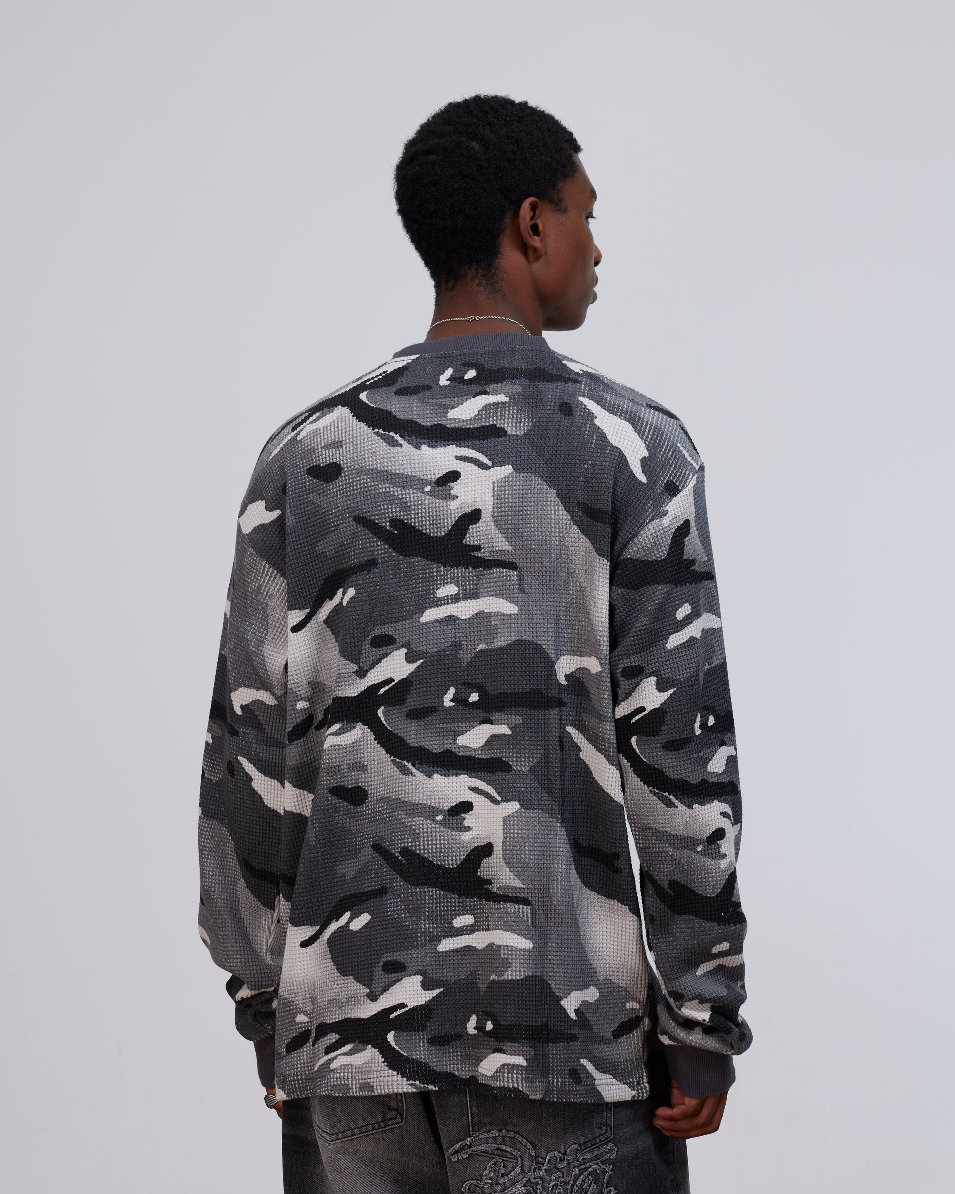 Patta Ghost Spray Camo Waffle Long Sleeve (Jet Black)