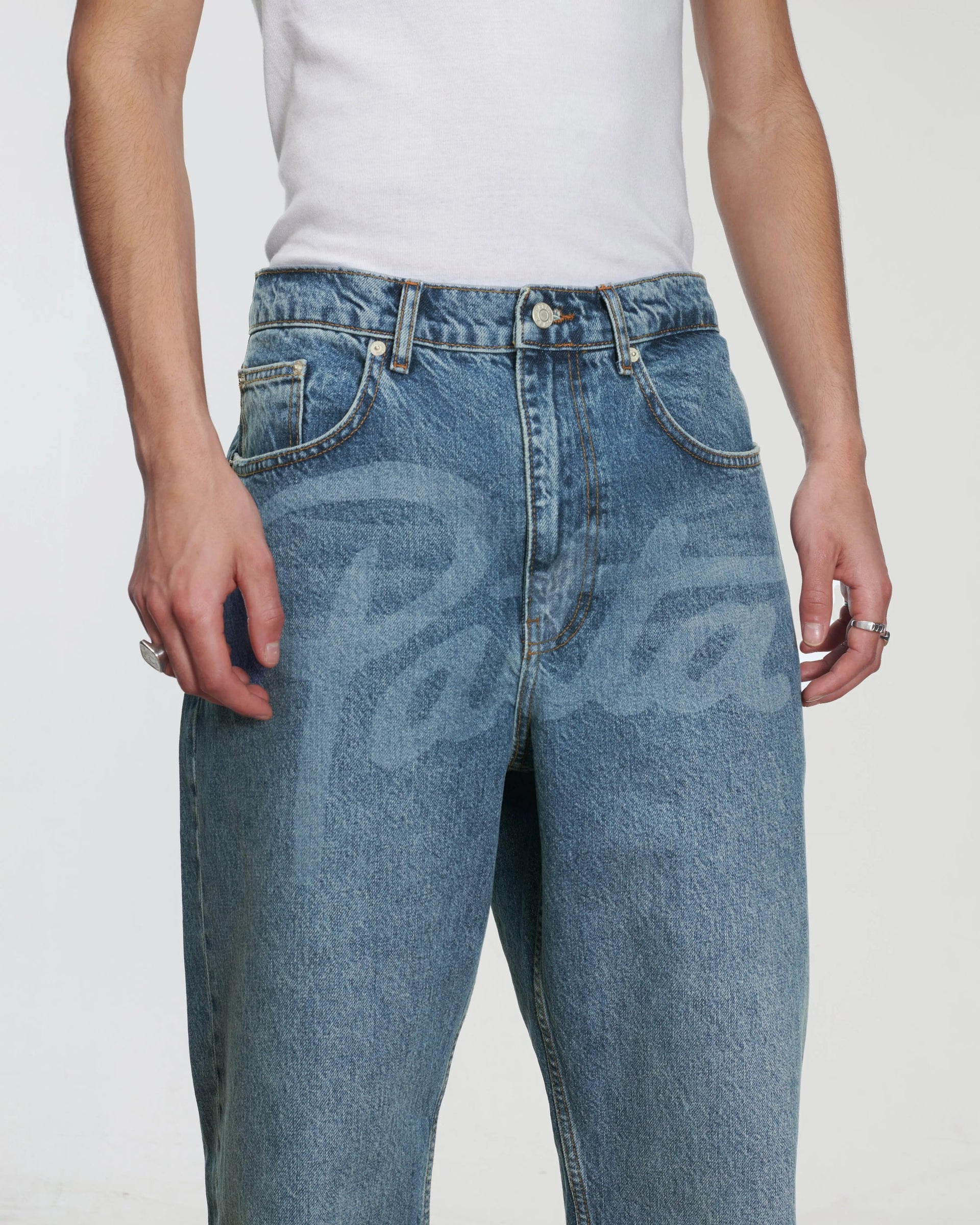 Patta Laserprint Whiskers Denim Pants (Light Blue Denim)