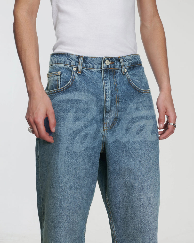 Patta Laserprint Whiskers Denim Pants (Light Blue Denim)